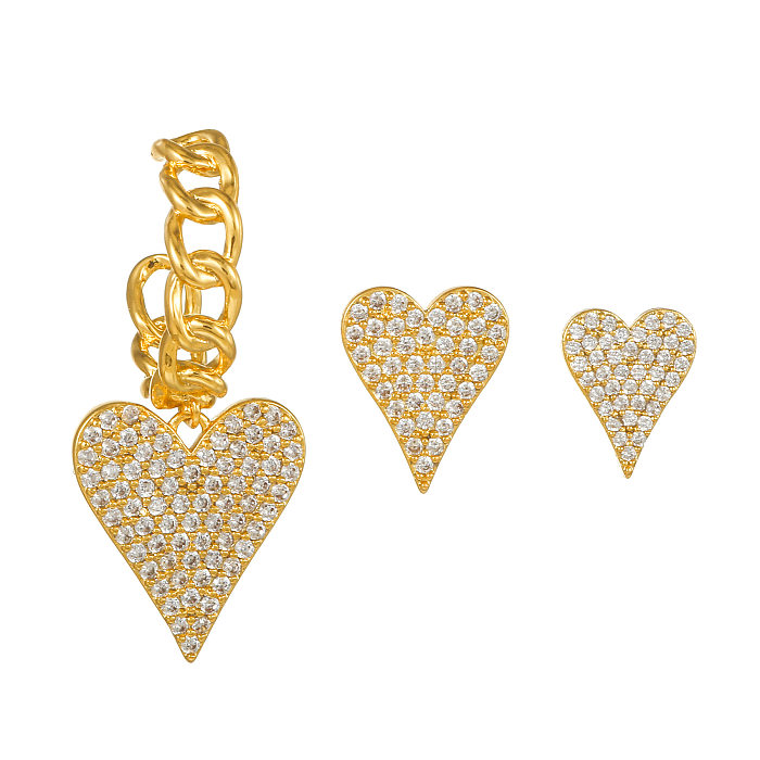 Conjunto de brincos de cobre com 3 peças de brincos de ouro em forma de coração em forma de coração