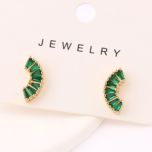 Simple Style C Shape Copper Gold Plated Zircon Ear Studs 1 Pair