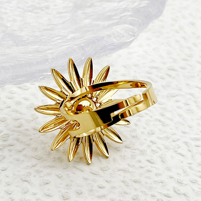 Atacado elegante doce comute flor chapeamento de aço inoxidável incrustação banhado a ouro pérola anéis abertos