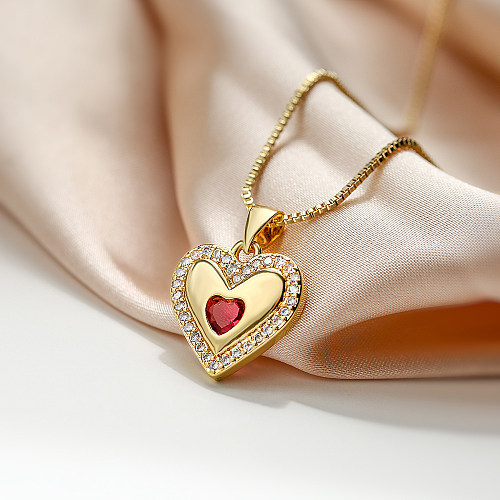 Lady Sweet Simple Style Heart Shape Copper 18K Gold Plated White Gold Plated Zircon Pendant Necklace In Bulk