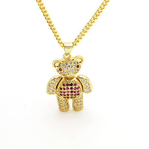 Collar con colgante chapado en oro con incrustaciones de cobre y diamantes de imitación de Commute Bear