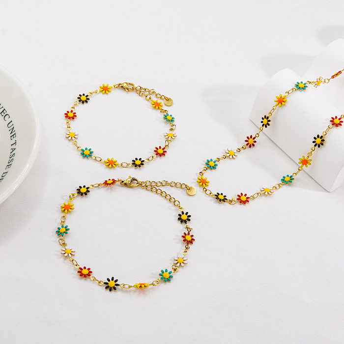 Süße Blumen-Edelstahl-Emaille-Armbänder Fußkettchen-Halskette