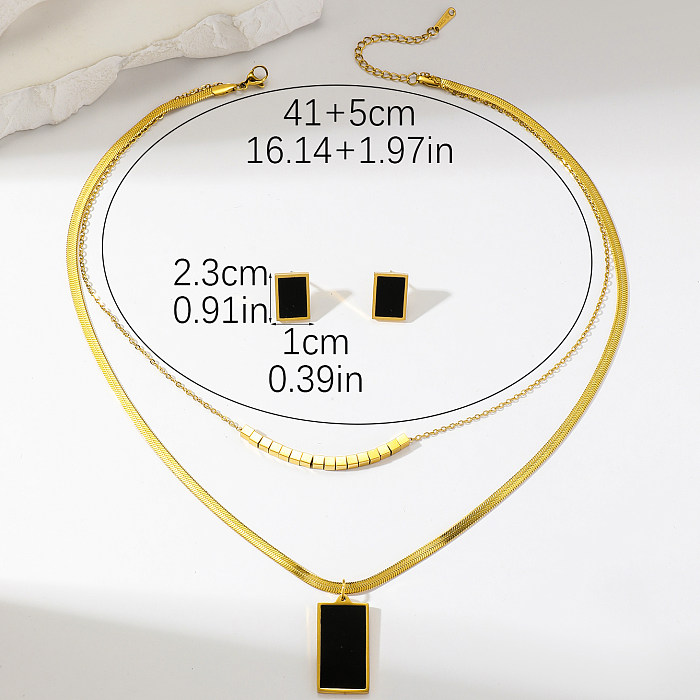 Conjunto de joyería chapado en oro de 18 quilates con revestimiento de acero inoxidable rectangular de estilo simple de IG