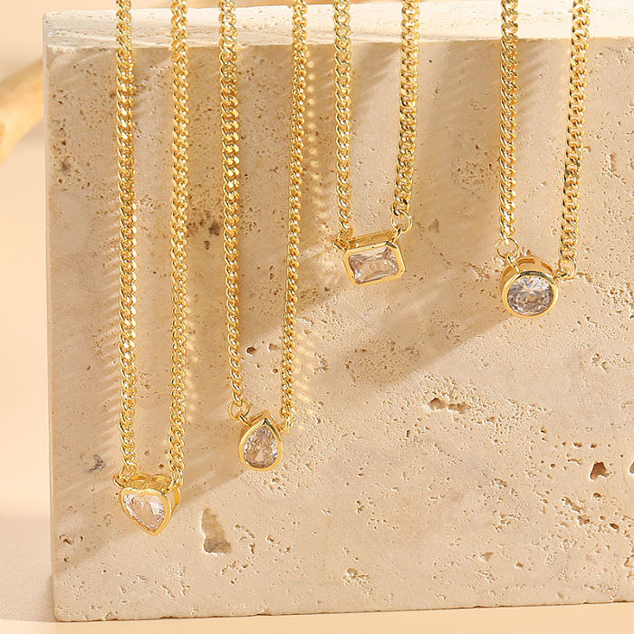 Elegant Artistic Round Water Droplets Heart Shape Copper 14K Gold Plated Zircon Pendant Necklace In Bulk