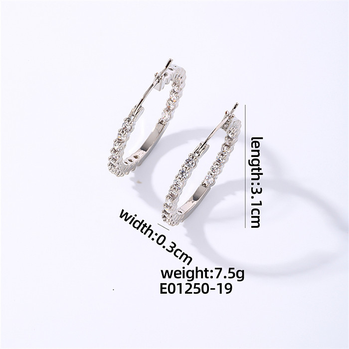 1 Pair Casual Simple Style Round Plating Inlay Copper Zircon White Gold Plated Earrings
