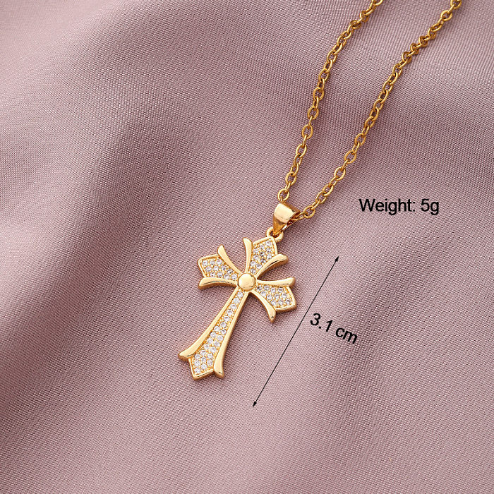 1 Piece Fashion Cross Copper Inlay Zircon Pendant Necklace