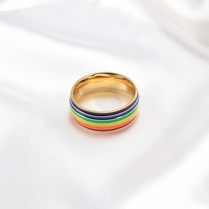 Casual Streetwear Rainbow Titanium Steel Enamel Rings