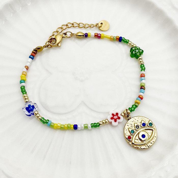 Casual Vacation Devil's Eye Flower Halskette aus Edelstahl mit Perlenbeschichtung und vergoldeten Armbändern