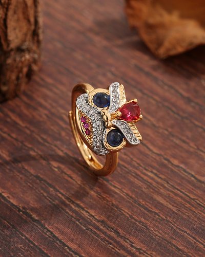 Estilo vintage estilo clássico leão chapeamento de cobre incrustado zircão anéis abertos banhados a ouro 18K
