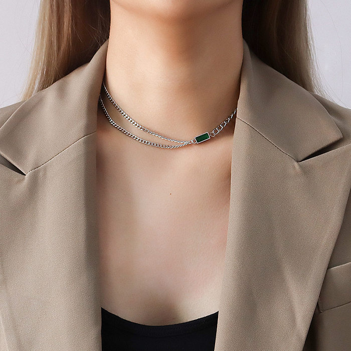 Trendige Halskette mit Zirkon-Doppelkette zum Stapeln