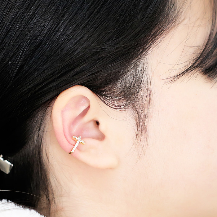 1 Pair IG Style Simple Style C Shape Cross Plating Inlay Copper Zircon 18K Gold Plated Ear Clips