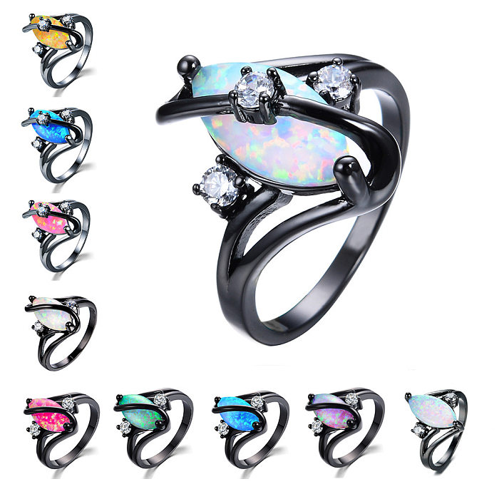 Simple Style Water Droplets Copper Inlay Zircon Rings