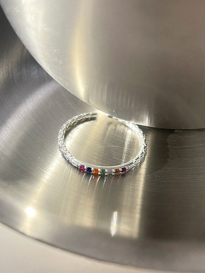 Lady Rainbow Copper Plating Inlay Artificial Gemstones Silver Plated Open Ring