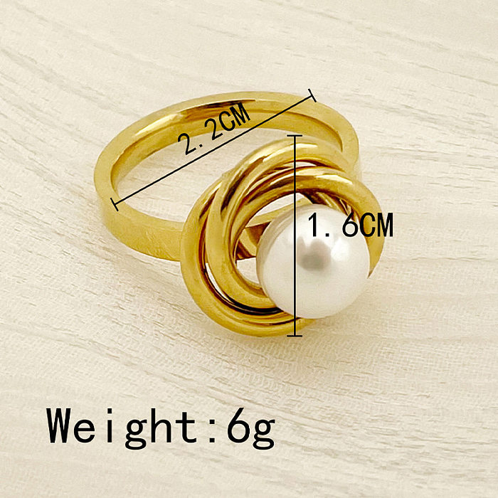 Fashion Geometric Stainless Steel Plating Artificial Pearls Rings