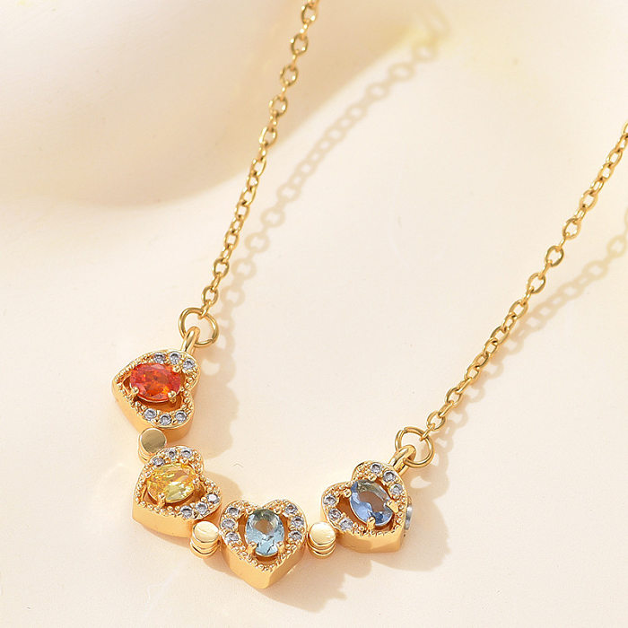 Modern Style Heart Shape Copper Plating Inlay Artificial Gemstones Pendant Necklace