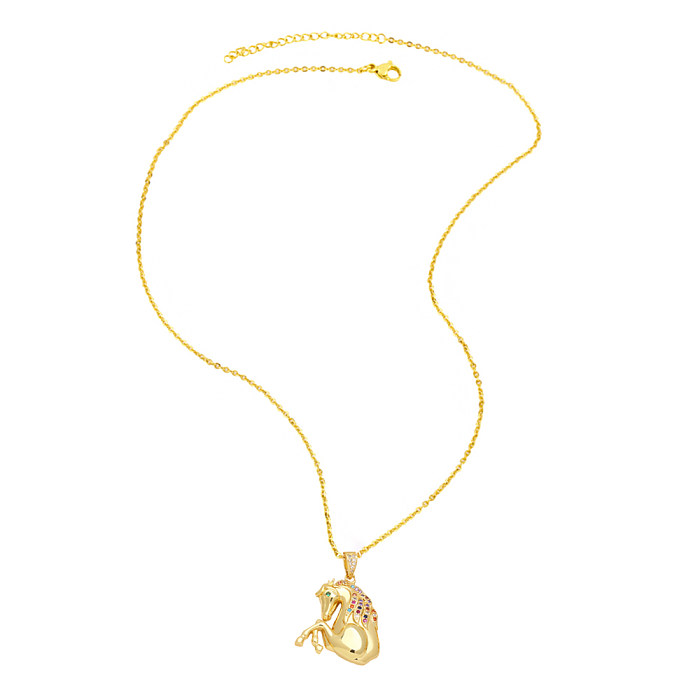IG Style Streetwear Horse Copper 18K Gold Plated Zircon Pendant Necklace In Bulk