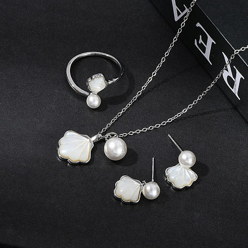 Bagues, boucles d'oreilles et collier pour femmes, Style Simple, feuille de Ginkgo, incrustation de perles en cuivre