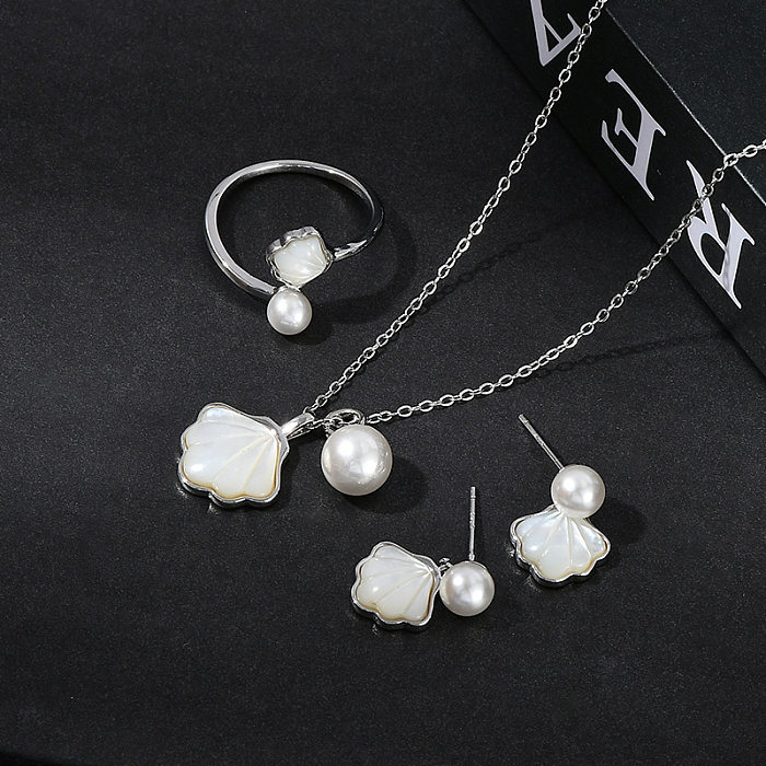 Einfacher Stil Ginkgoblatt Kupfer Inlay Perle Damen Ringe Ohrringe Halskette