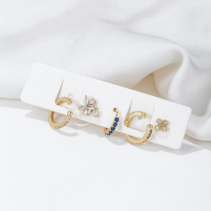 1 Set Elegant Simple Style Geometric Flower Plating Inlay Brass Zircon 18K Gold Plated Ear Studs
