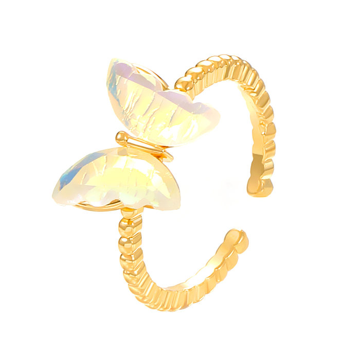 IG Style Básico Geométrico Borboleta Chapeamento de Cobre Inlay Zircon 14K Anéis Abertos Banhados a Ouro