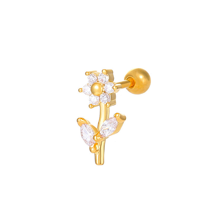 1 Piece Simple Style Round Flower Inlay Copper Zircon Ear Studs