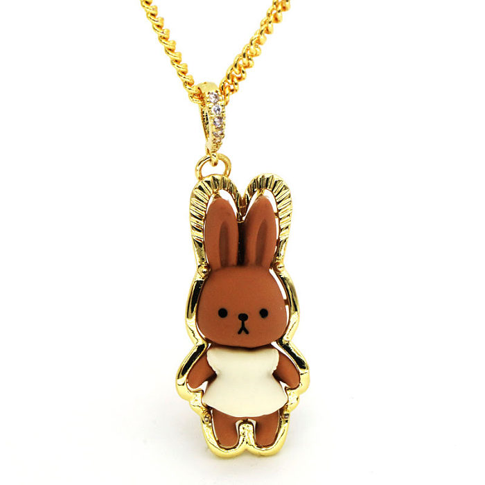 Simple Style Bear Resin Copper Plating Inlay Zircon 18K Gold Plated Pendant Necklace