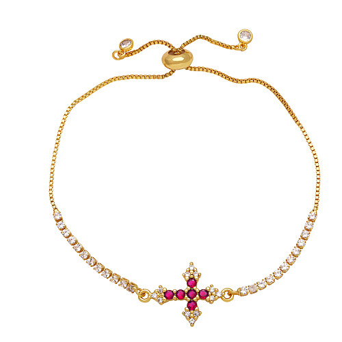 Fashion Simple Style Cross Copper Plating Inlay Zircon 18K Gold Plated Bracelets