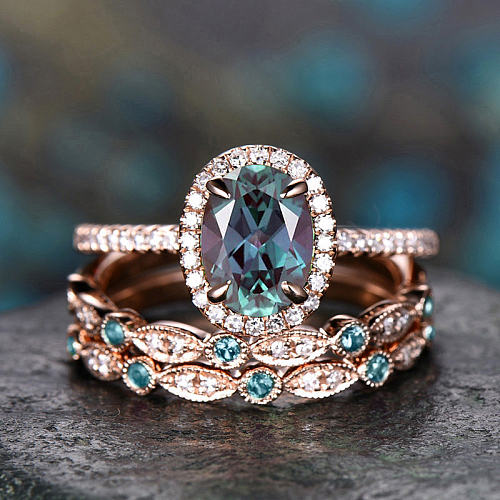 Glam Retro Oval Copper Inlay Zircon Rings