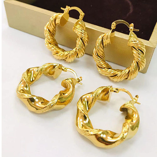 1 Pair INS Style Twist Copper Plating 18K Gold Plated Earrings