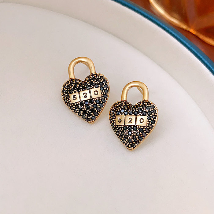 1 Pair Retro Letter Copper Inlay Rhinestones Drop Earrings