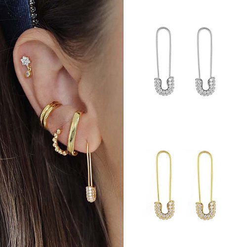 INS Style Paper Clip Copper Inlay Zircon Earrings 1 Pair