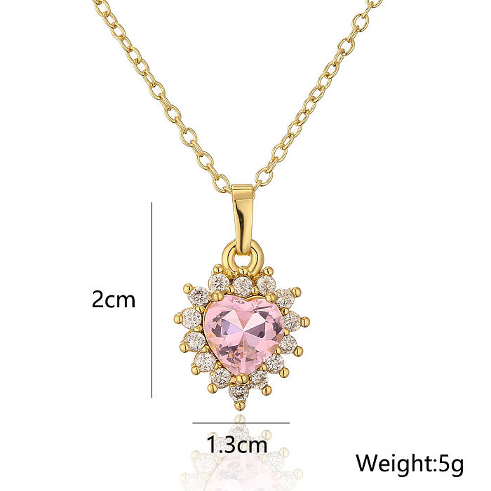 Fashion Copper 18K Gold Micro Inlaid Zircon Heart Geometric Pendant Necklace