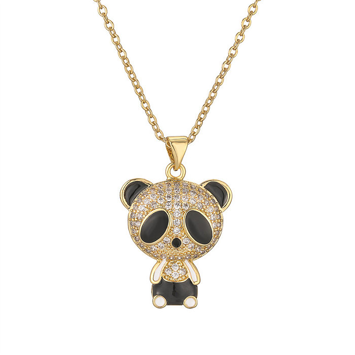 IG Style Simple Style Little Bear Copper Plating Inlay Zircon Gold Plated Pendant Necklace
