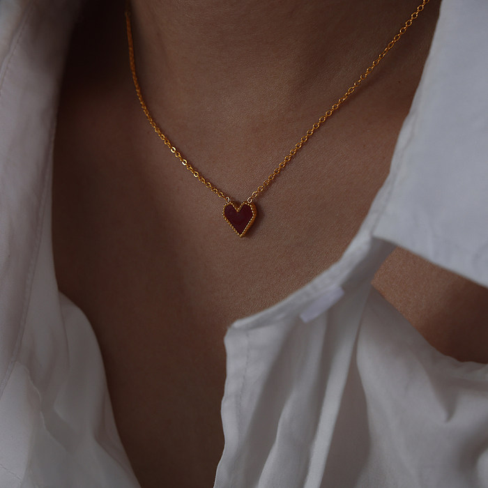 Elegante estilo francês formato de coração titânio chapeamento de aço incrustação de concha acrílica banhada a ouro 18K pulseiras brincos colar
