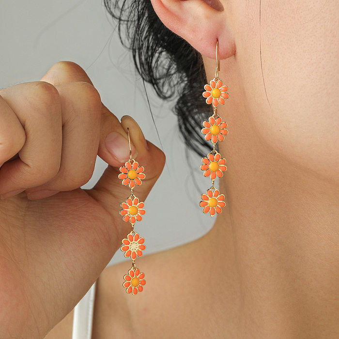 1 Pair Pastoral Flower Copper Drop Earrings