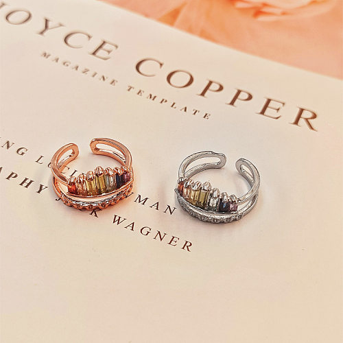Anéis abertos elegantes de zircão com incrustações de cobre e coroa