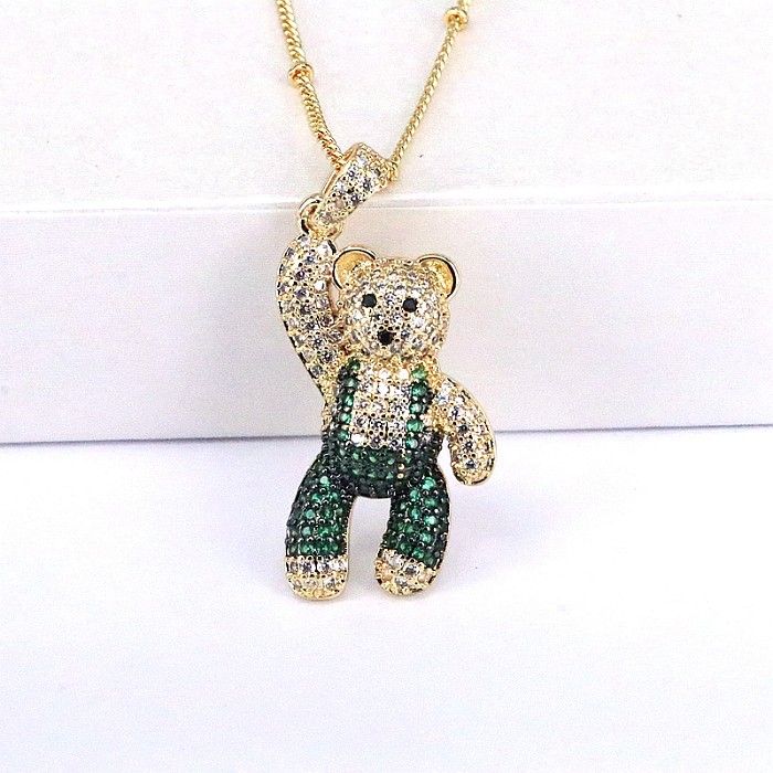 Casual Hip-Hop Little Bear Copper Plating Inlay Copper Zircon Gold Plated Pendant Necklace