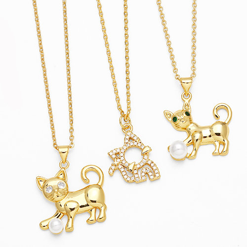 1 Stück süße Mode-Katze-Kupfer-Beschichtung-Inlay-Perlen-Zirkon-Anhänger-Halskette
