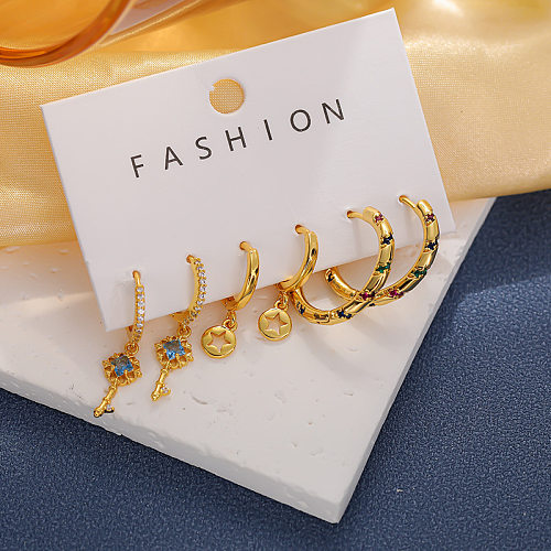 1 Set Simple Style Key Inlay Copper Zircon Drop Earrings