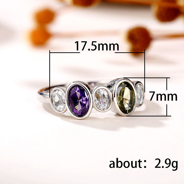Modern Style Geometric Copper Inlay Artificial Gemstones Rings