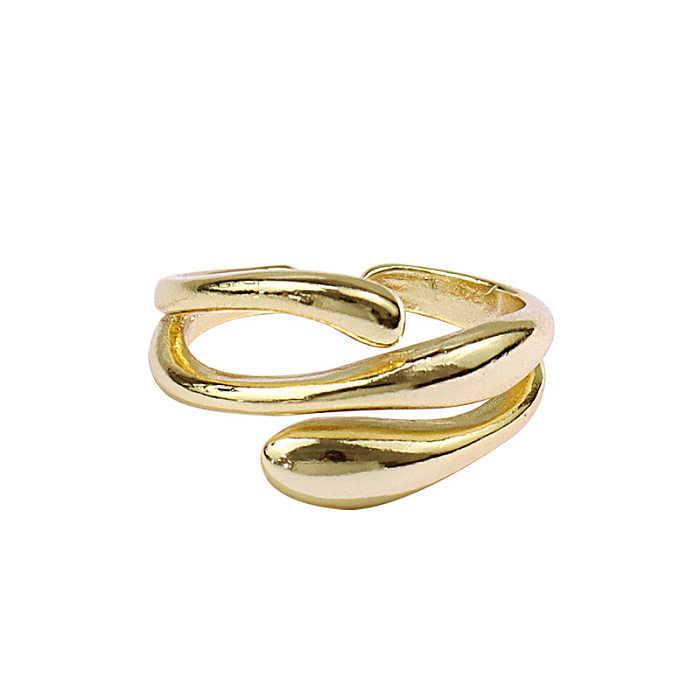 Moda empilhamento anel feminino simples gota de água banhado a prata cobre anel aberto feminino