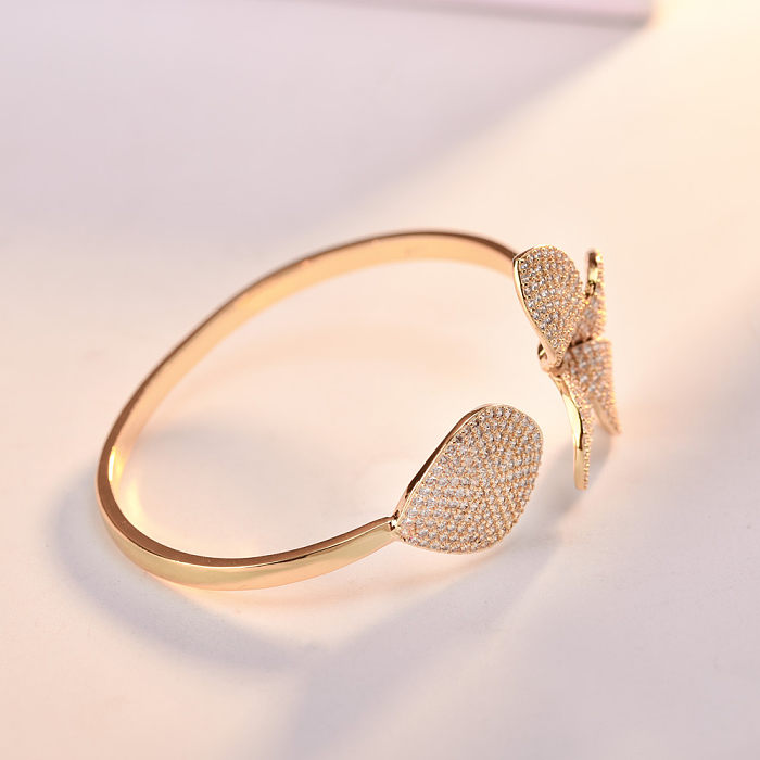Pulseiras de anéis de zircão folheados a ouro de cobre 18K com flor doce estilo INS a granel