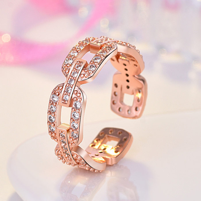 Simple Style Waves Copper Plating Inlay Artificial Crystal Rings 1 Piece