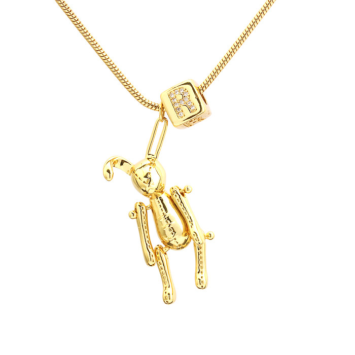 Hip-hop estilo simples streetwear coelho carta cobre 18k banhado a ouro zircão pingente colar a granel