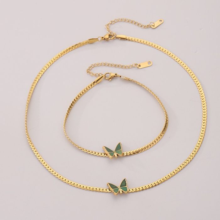 Süße Schmetterlings-Fußkettchen-Halskette mit Edelstahlbeschichtung und 18-karätigem Gold
