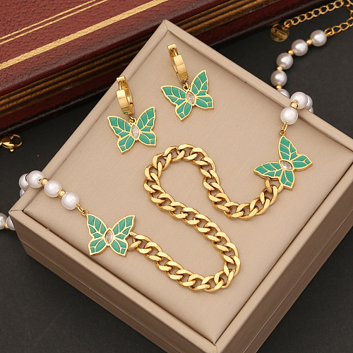 Wholesale Elegant Butterfly Stainless Steel Bracelets Earrings Necklace