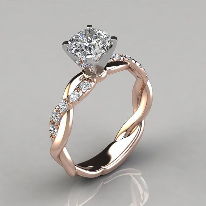 Joyería del anillo de cobre de las señoras del diamante de la princesa con incrustaciones de oro rosa de la moda