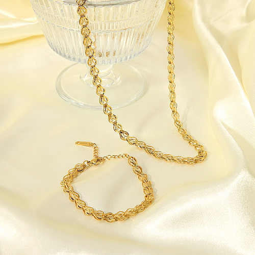 Hip-Hop Round Stainless Steel Plating Gold Plated Bracelets Necklace