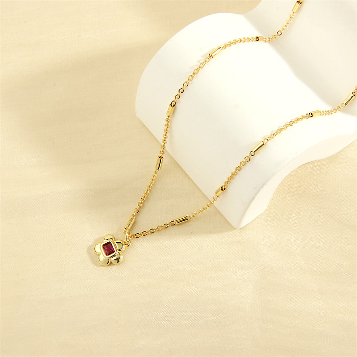 Simple Style Commute Flower Copper 18K Gold Plated Zircon Pendant Necklace In Bulk