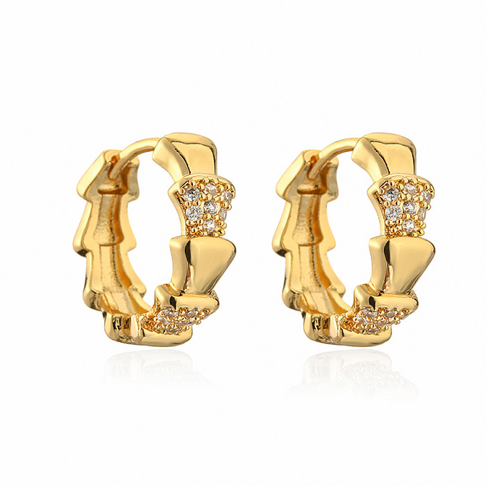 1 Pair Elegant Commute Round Infinity Copper Plating Inlay Zircon 18K Gold Plated Hoop Earrings